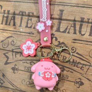 Pink Keychain with Floral Design